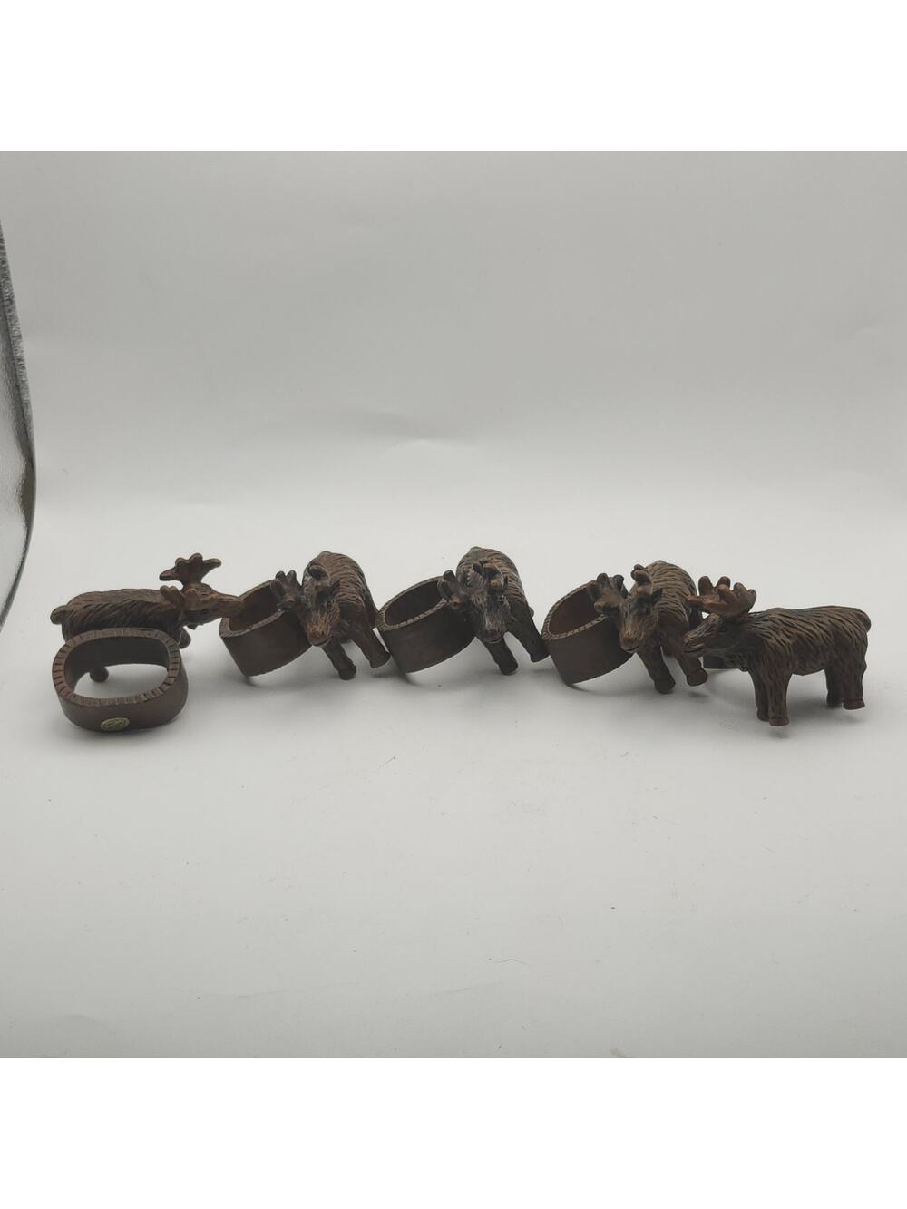 Set of 5 Moose Napkin Rings Rustic Cabin Lodge Table Decor Brown Carved Look
